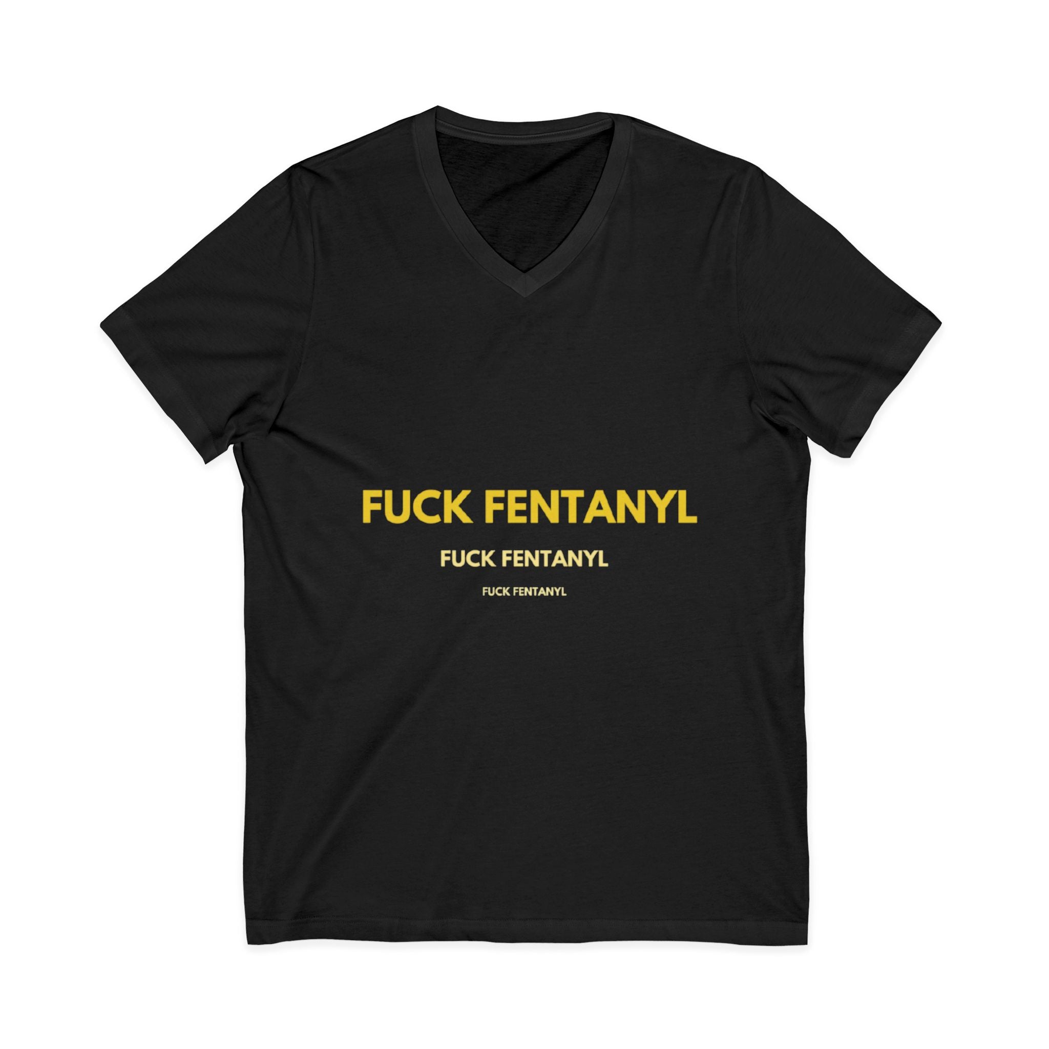 V-Neck Tee - "Fuck Fentanyl" Yellow Protest Graphic