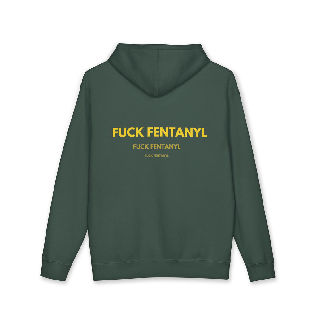 Hoodie — “FUCK FENTANYL” Bold Yellow Back Print (Anti-Drug Awareness)
