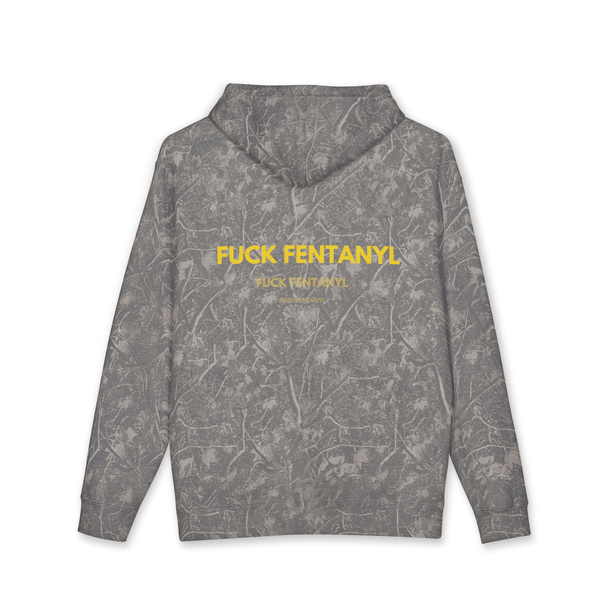 Hoodie — “FUCK FENTANYL” Bold Yellow Back Print (Anti-Drug Awareness)
