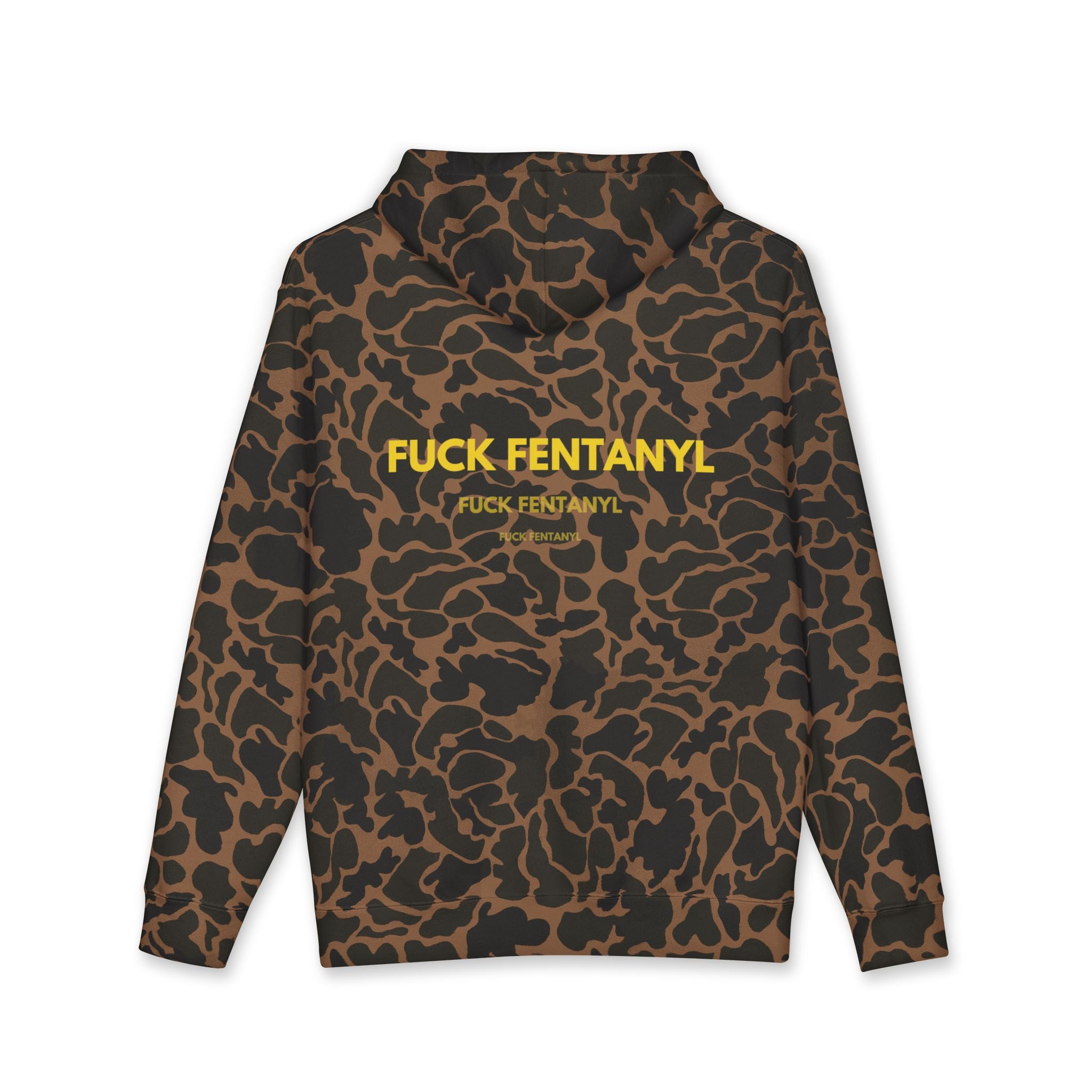 Hoodie — “FUCK FENTANYL” Bold Yellow Back Print (Anti-Drug Awareness)